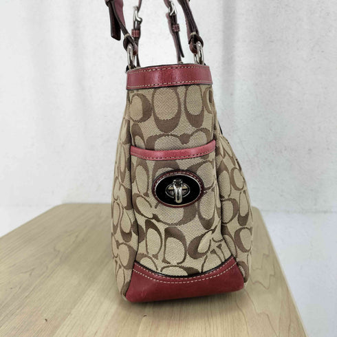 コーチ COACH シグネチャーロゴ レザー切替キャンバストートバッグ レディース