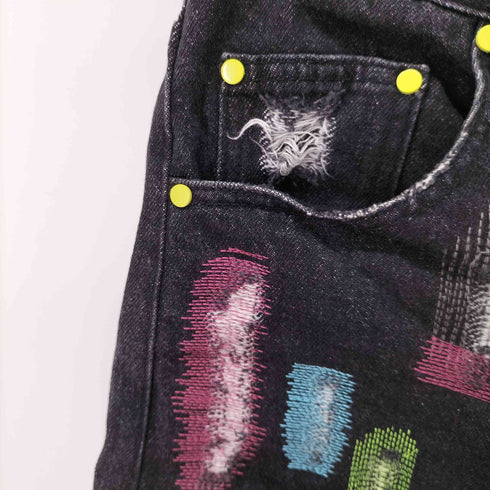 Hyper Couture 刺繍デザインブラックデニムショーツ メンズ JPN:S