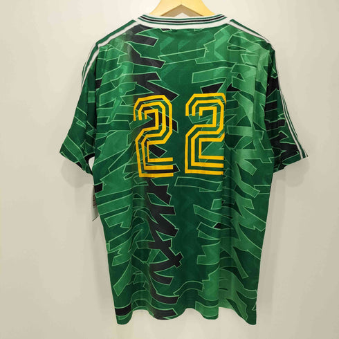 アディダスオリジナルス adidas Originals 80-90s 万国旗タグ USA製 総柄 ショルダー3ストライプ ショートスリーブサッカーゲームシャツ メンズ import:XL