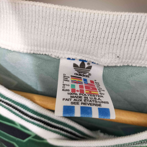 アディダスオリジナルス adidas Originals 80-90s 万国旗タグ USA製 総柄 ショルダー3ストライプ ショートスリーブサッカーゲームシャツ メンズ import:XL