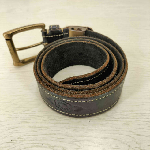 花文様 エンボス レザー ベルト メンズ