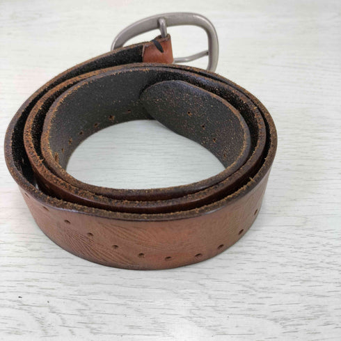 Genuine Leather ウイング エンボス パンチングホール レザー ベルト メンズ