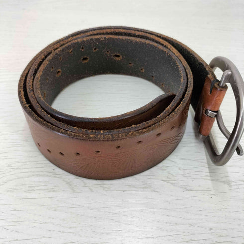 Genuine Leather ウイング エンボス パンチングホール レザー ベルト メンズ
