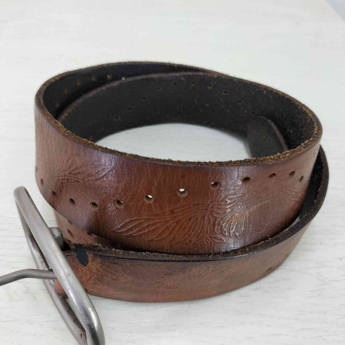 Genuine Leather ウイング エンボス パンチングホール レザー ベルト メンズ