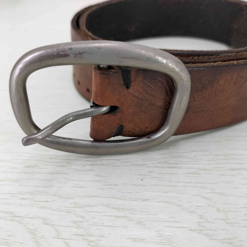 Genuine Leather ウイング エンボス パンチングホール レザー ベルト メンズ