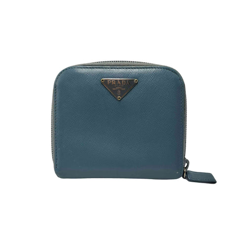 プラダ PRADA イタリア製 サフィアーノ トライアングル ロゴ プレート ラウンドジップ ミニ ウォレット 二つ折り 財布 レディース