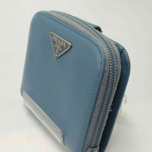 プラダ PRADA イタリア製 サフィアーノ トライアングル ロゴ プレート ラウンドジップ ミニ ウォレット 二つ折り 財布 レディース