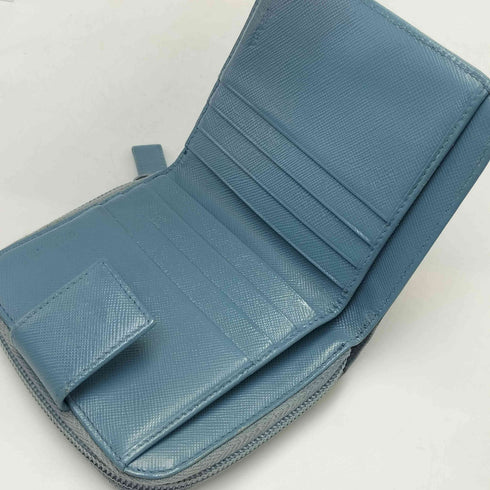 プラダ PRADA イタリア製 サフィアーノ トライアングル ロゴ プレート ラウンドジップ ミニ ウォレット 二つ折り 財布 レディース