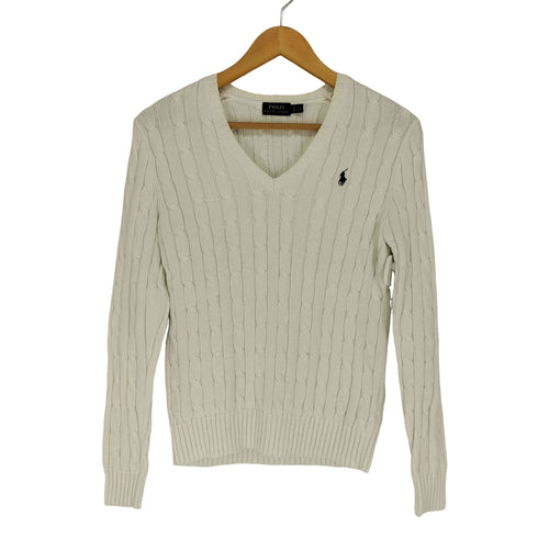 ポロラルフローレン POLO RALPH LAUREN スモールポニー刺繍 Vネック ケーブルニット レディース import:S