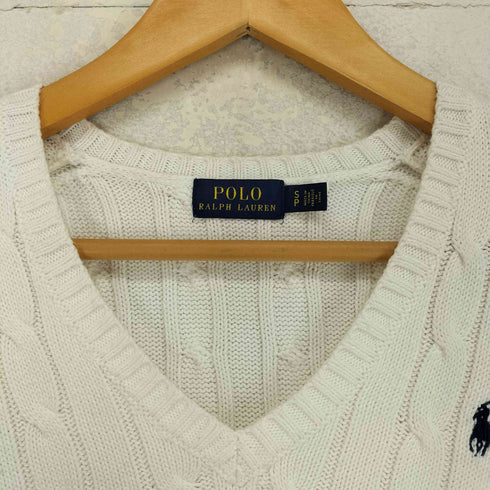 ポロラルフローレン POLO RALPH LAUREN スモールポニー刺繍 Vネック ケーブルニット レディース import:S