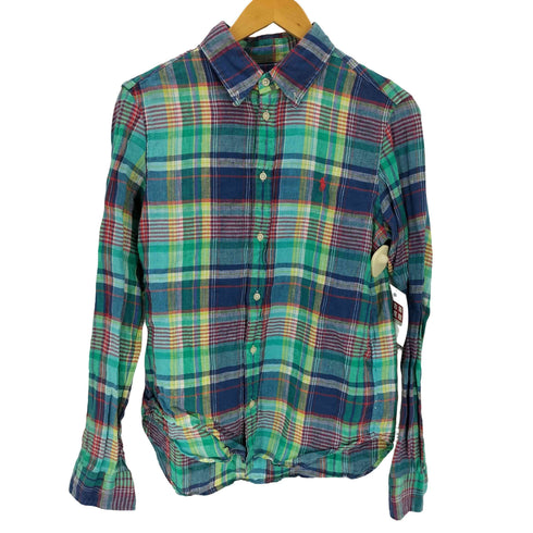 ラルフローレン RALPH LAUREN マドラスチェック リネンボタンダウンシャツ レディース JPN:M