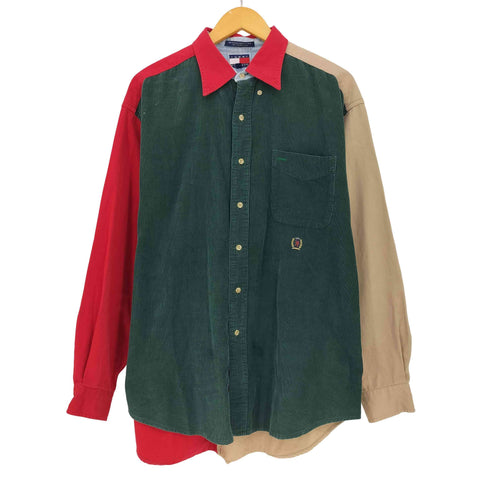 トミーヒルフィガー TOMMY HILFIGER 異素材切替 クレイジーパターン ボタンダウンシャツ メンズ import:L