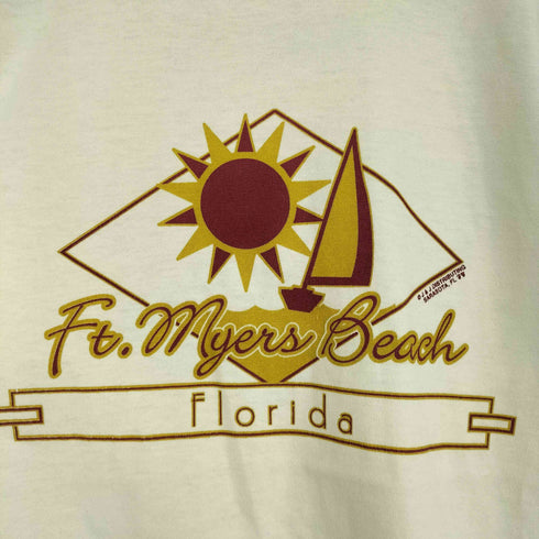 袖裾シングル Florida フロントプリントクルーネックTシャツ メンズ