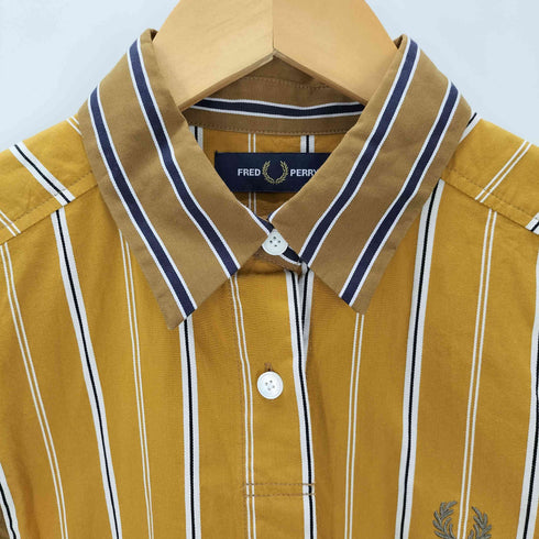 フレッドペリー FRED PERRY 月桂樹刺しゅう ストライプシャツワンピース レディース uk8