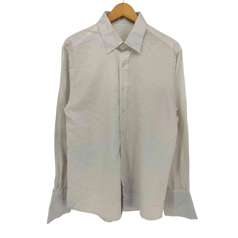 襟芯 ダブルカフス ストライプ L/S ドレスシャツ メンズ