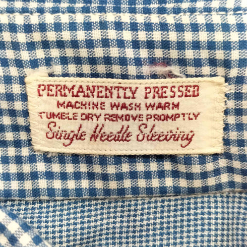 60-70S PERMANENTLY PRESS single needle sleeving チェック 襟切替 L/S シャツ メンズ