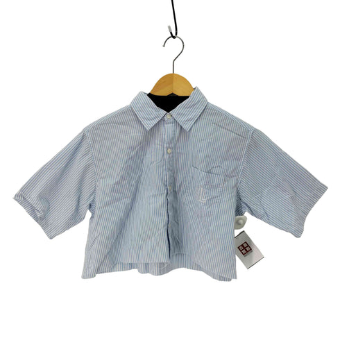 ローレンラルフローレン LAUREN RALPH LAUREN フロントロゴ刺繍ストライプ短丈シャツ レディース import:S