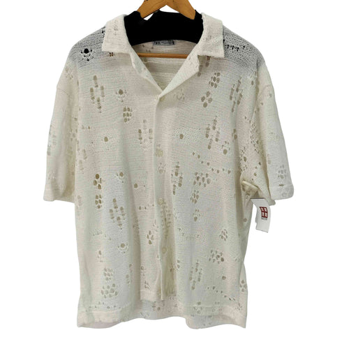 ザラ ZARA S/S レースデザインオープンカラーシャツ メンズ import:XL