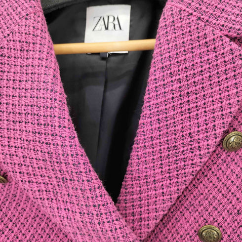 ザラ ZARA クロップド ダブル ブレスト ツイード テーラードジャケット レディース import:S