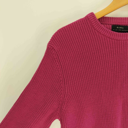 ザラ ZARA FINE COTTON 畔編み コットン クルーネック ニット セーター メンズ import:L