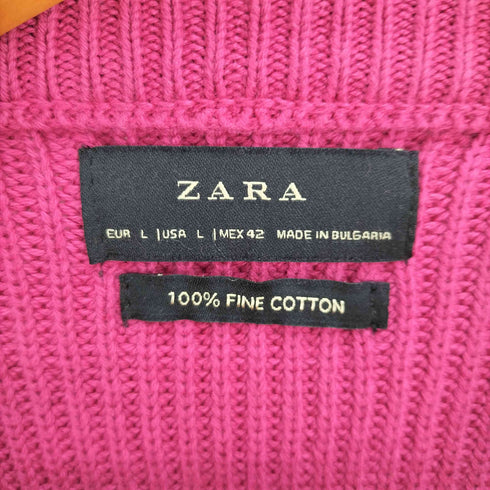 ザラ ZARA FINE COTTON 畔編み コットン クルーネック ニット セーター メンズ import:L