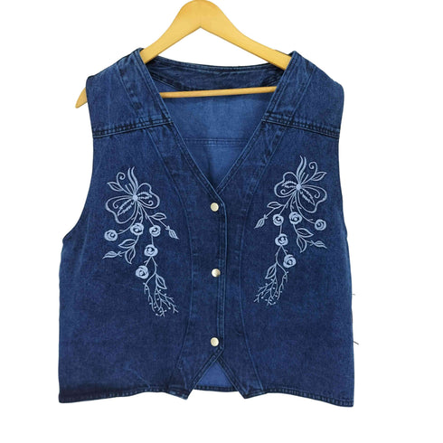 花刺繍デニムベスト レディース
