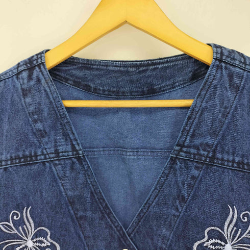 花刺繍デニムベスト レディース
