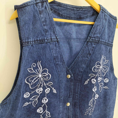 花刺繍デニムベスト レディース