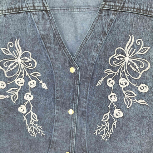 花刺繍デニムベスト レディース