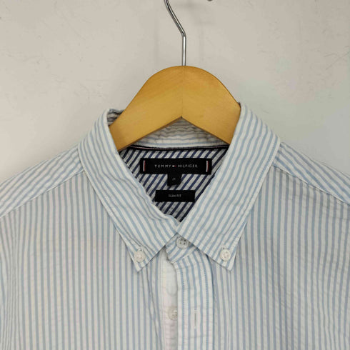 トミーヒルフィガー TOMMY HILFIGER シアサッカー半袖ストライプシャツ SLIM FIT メンズ JPN:M