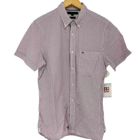 トミーヒルフィガー TOMMY HILFIGER シアサッカー半袖ストライプシャツ SLIM FIT メンズ JPN:M