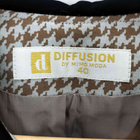 DIFFUSION 千鳥格子 ベロア切替ハーフコート レディース EUR:40
