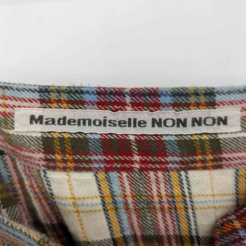 マドモアゼルノンノン mademoiselle NON NON バンドカラー プリーツ ロングチェックシャツ レディース