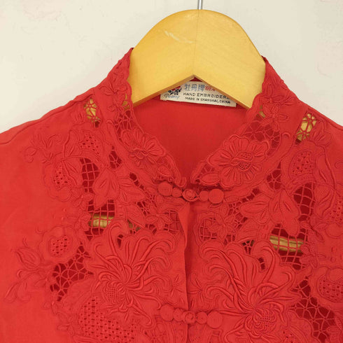 牡丹牌 中国製 刺繍シルクチャイナブラウス レディース