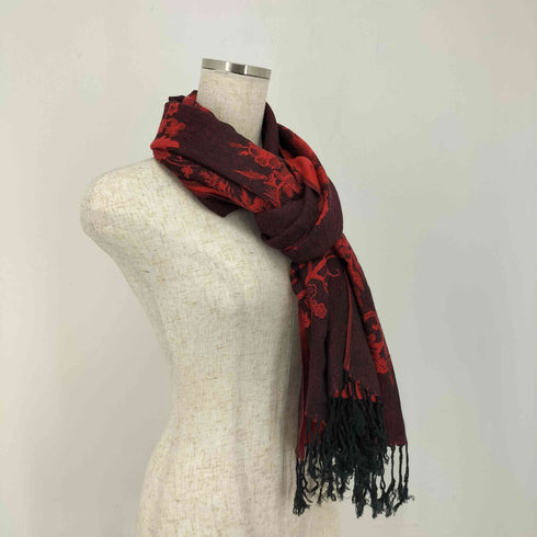 総柄刺繍フリンジサテンストール レディース