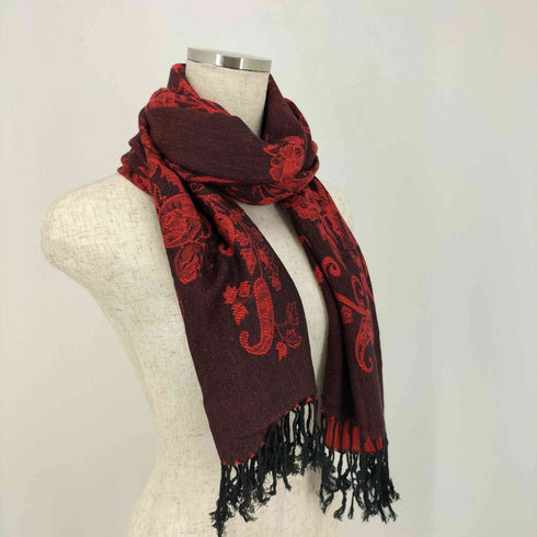 総柄刺繍フリンジサテンストール レディース