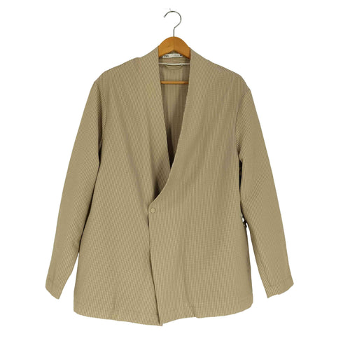 ザラ ZARA シアサッカー チェック ノーカラー ジャケット メンズ import:M