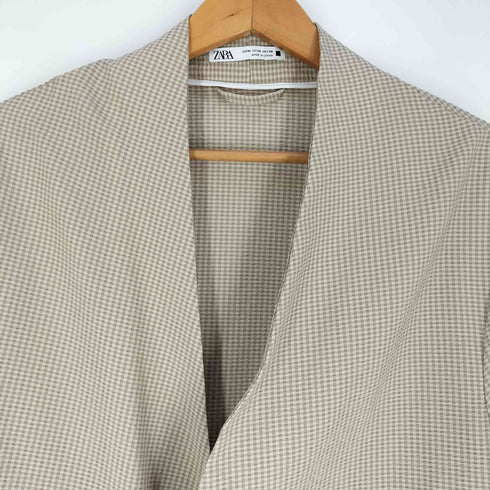 ザラ ZARA シアサッカー チェック ノーカラー ジャケット メンズ import:M
