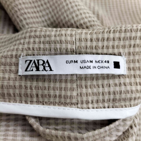 ザラ ZARA シアサッカー チェック ノーカラー ジャケット メンズ import:M