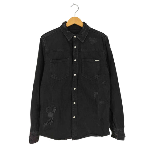 ザラ ZARA RELAXED FIT Ripped denim overshirt リップド デニム オーバーシャツ メンズ import:M