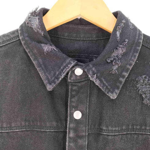 ザラ ZARA RELAXED FIT Ripped denim overshirt リップド デニム オーバーシャツ メンズ import:M