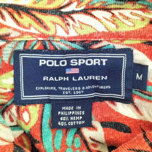 ポロスポーツラルフローレン POLO SPORT RALPH LAUREN 90s ヘンプ混 リーフ柄 ポロアロハシャツ メンズ JPN:M