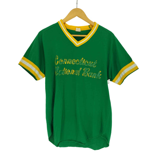 ウィルソン Wilson 90S USA製 CANNECTICUT NATIONAL BANK プリント Vネック リンガー Tシャツ メンズ import:L