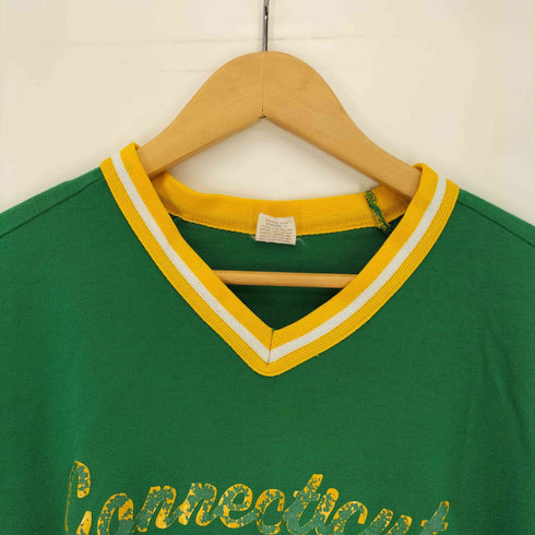 ウィルソン Wilson 90S USA製 CANNECTICUT NATIONAL BANK プリント Vネック リンガー Tシャツ メンズ import:L