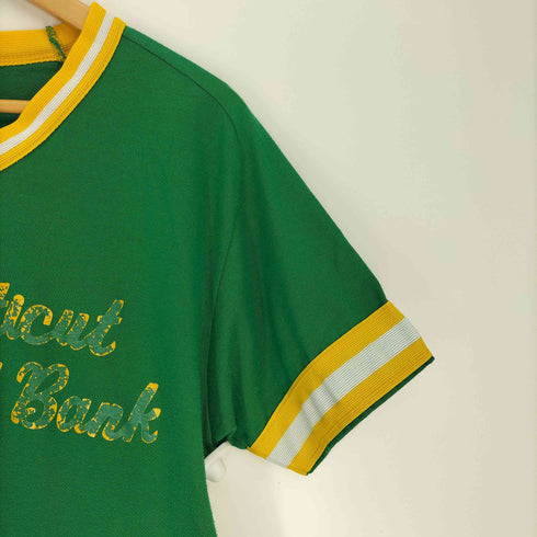 ウィルソン Wilson 90S USA製 CANNECTICUT NATIONAL BANK プリント Vネック リンガー Tシャツ メンズ import:L