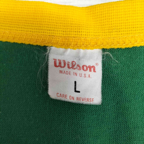 ウィルソン Wilson 90S USA製 CANNECTICUT NATIONAL BANK プリント Vネック リンガー Tシャツ メンズ import:L