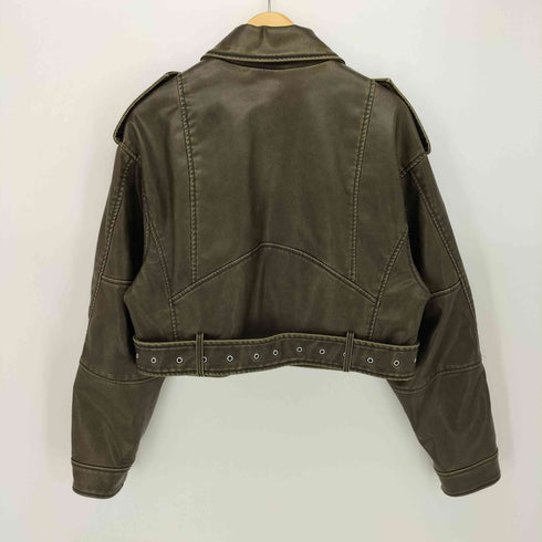 ザラ ZARA Cropped Faux Leather Biker Jacket クロップド フェイクレザー バイカージャケット レディース import:L