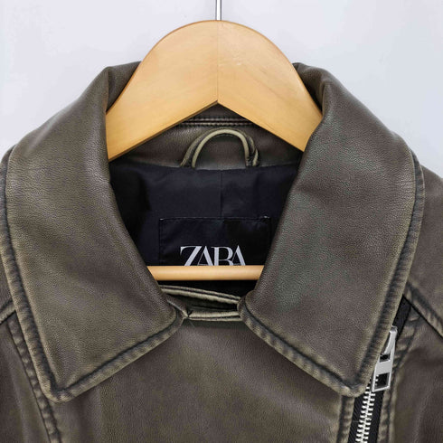 ザラ ZARA Cropped Faux Leather Biker Jacket クロップド フェイクレザー バイカージャケット レディース import:L