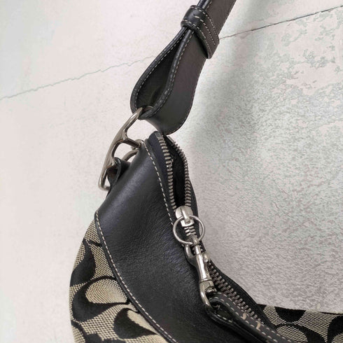 コーチ COACH シグネチャーロゴレザー切替キャンバスショルダーバッグ レディース