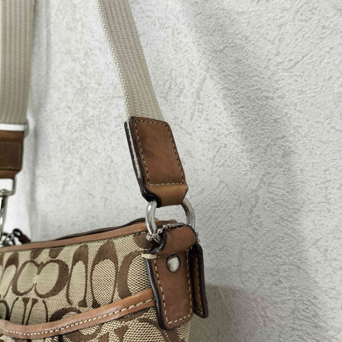 コーチ COACH シグネチャーロゴ レザーパイピングキャンバスショルダーバッグ レディース